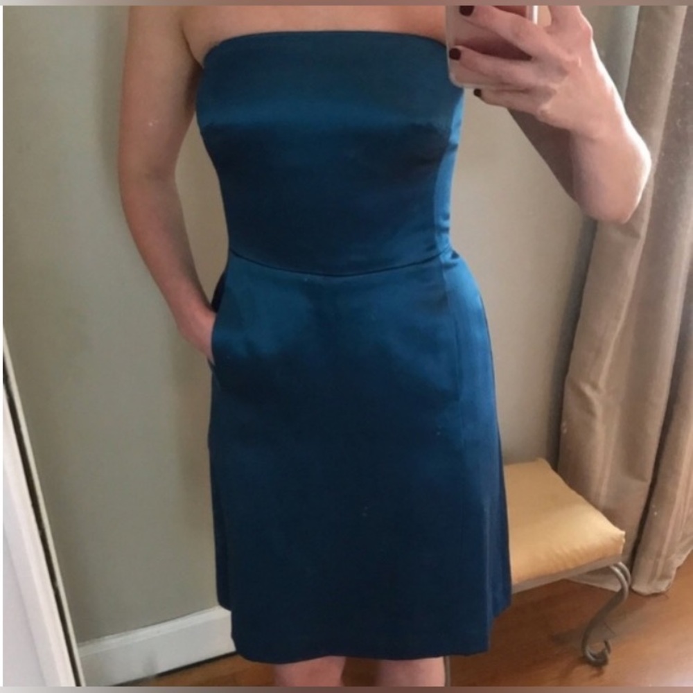 Vintage Sz 2 Strapless A-Line Teal Banana Republic Sheath Knee Length Dress